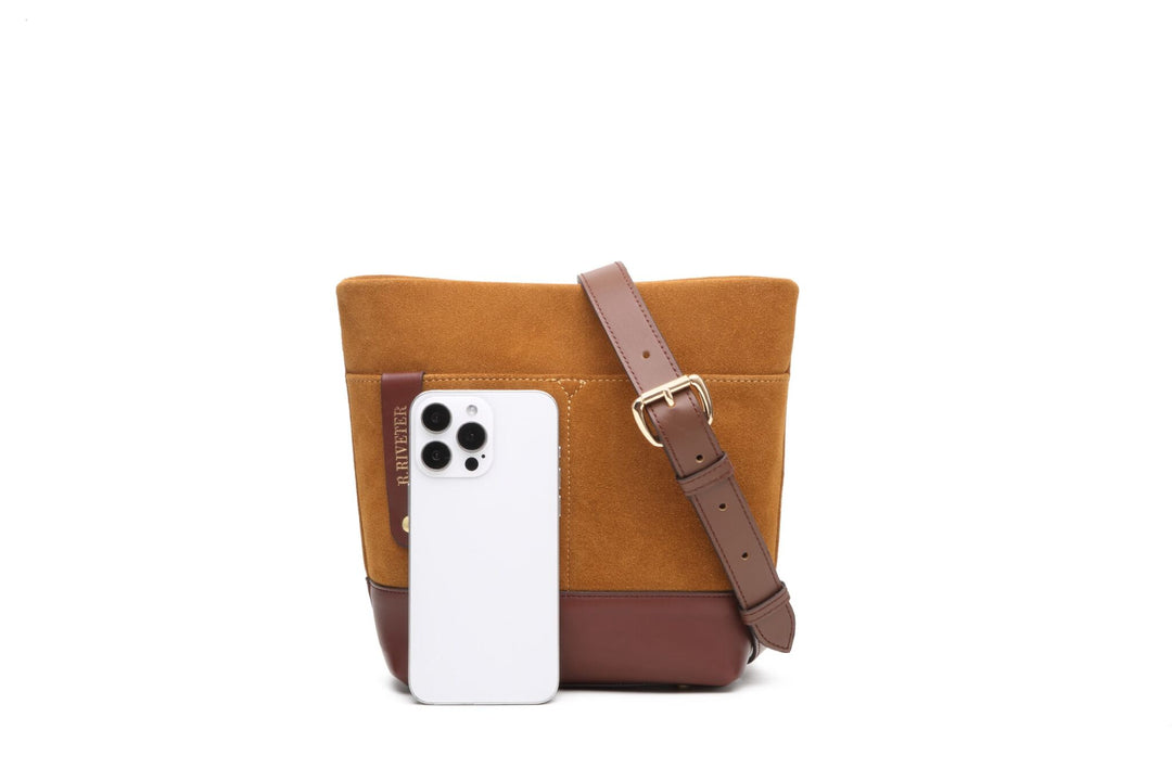 Betsy Bucket Bag | Mustard Suede + Brown Leather