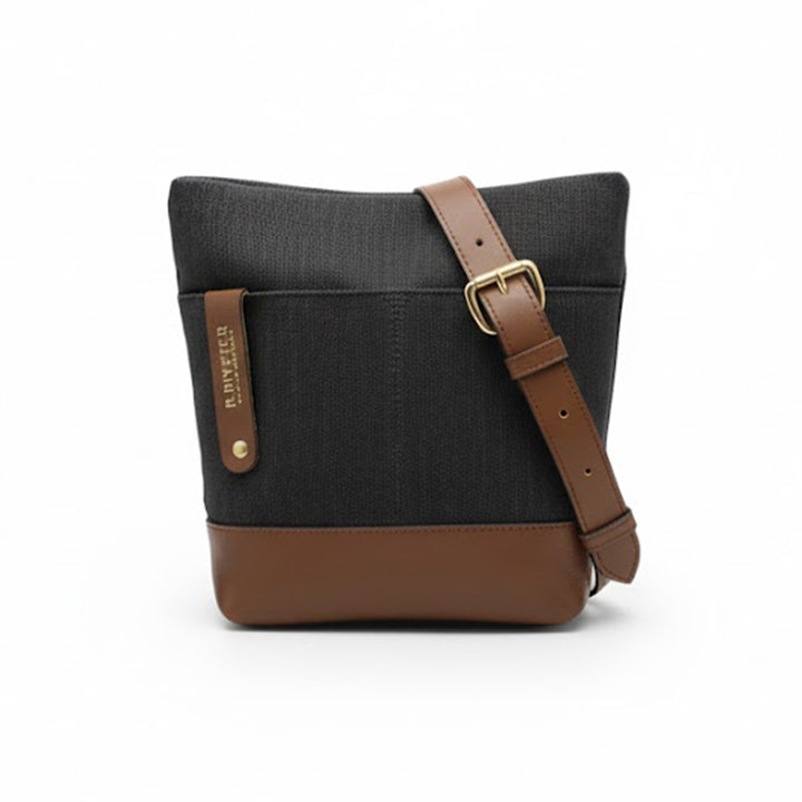 Betsy Bucket Bag | Black Washed Canvas + Brown Leather