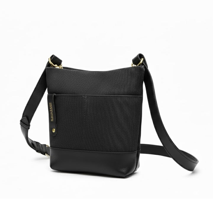 Betsy Bucket Bag | Black Washed Canvas + Black Leather