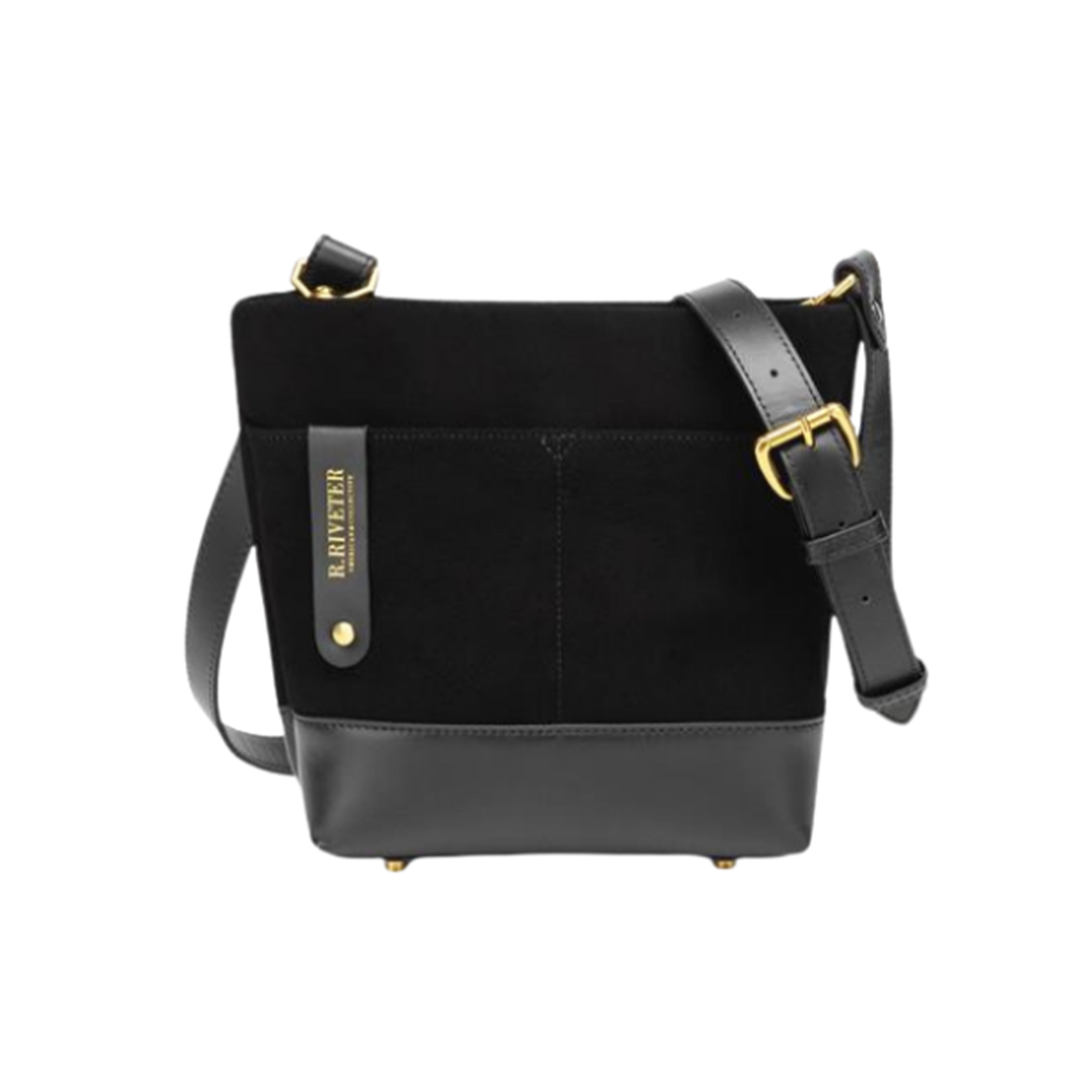 Betsy Bucket Bag | Black Suede + Black