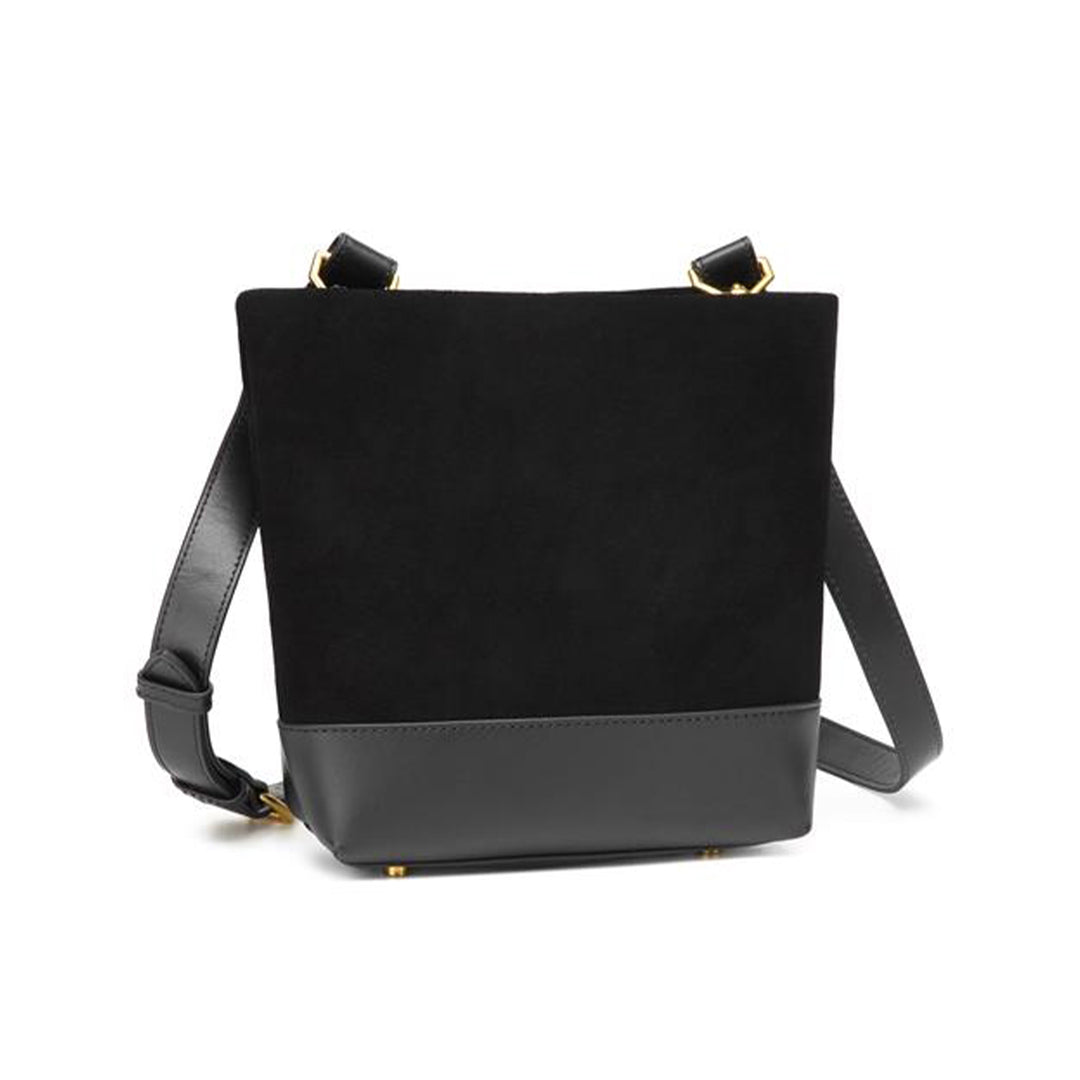 Betsy Bucket Bag | Black Suede + Black