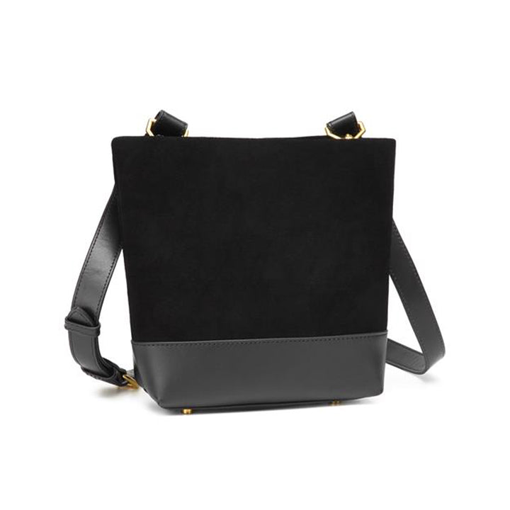 Betsy Bucket Bag | Black Suede + Black