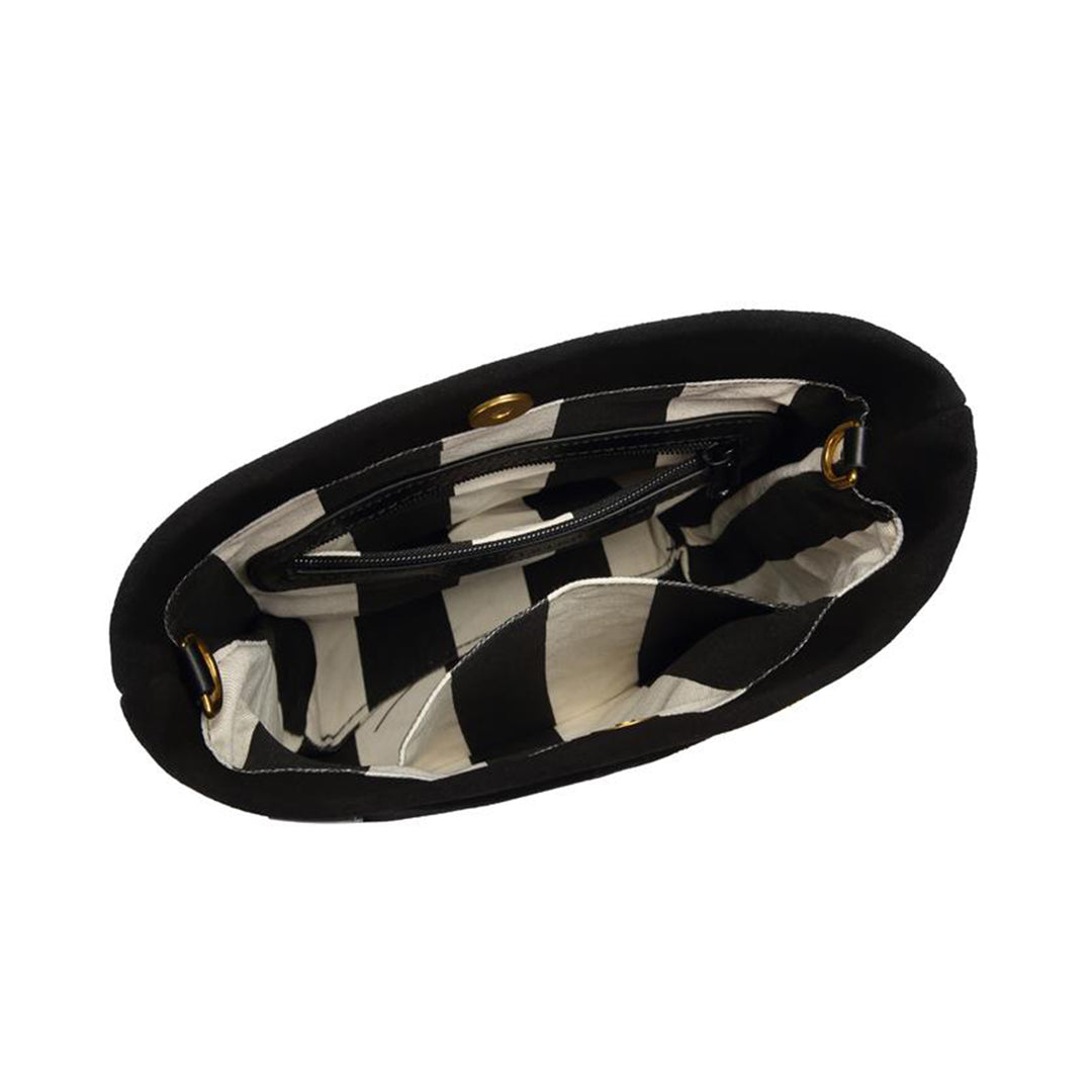 Betsy Bucket Bag | Black Suede + Black