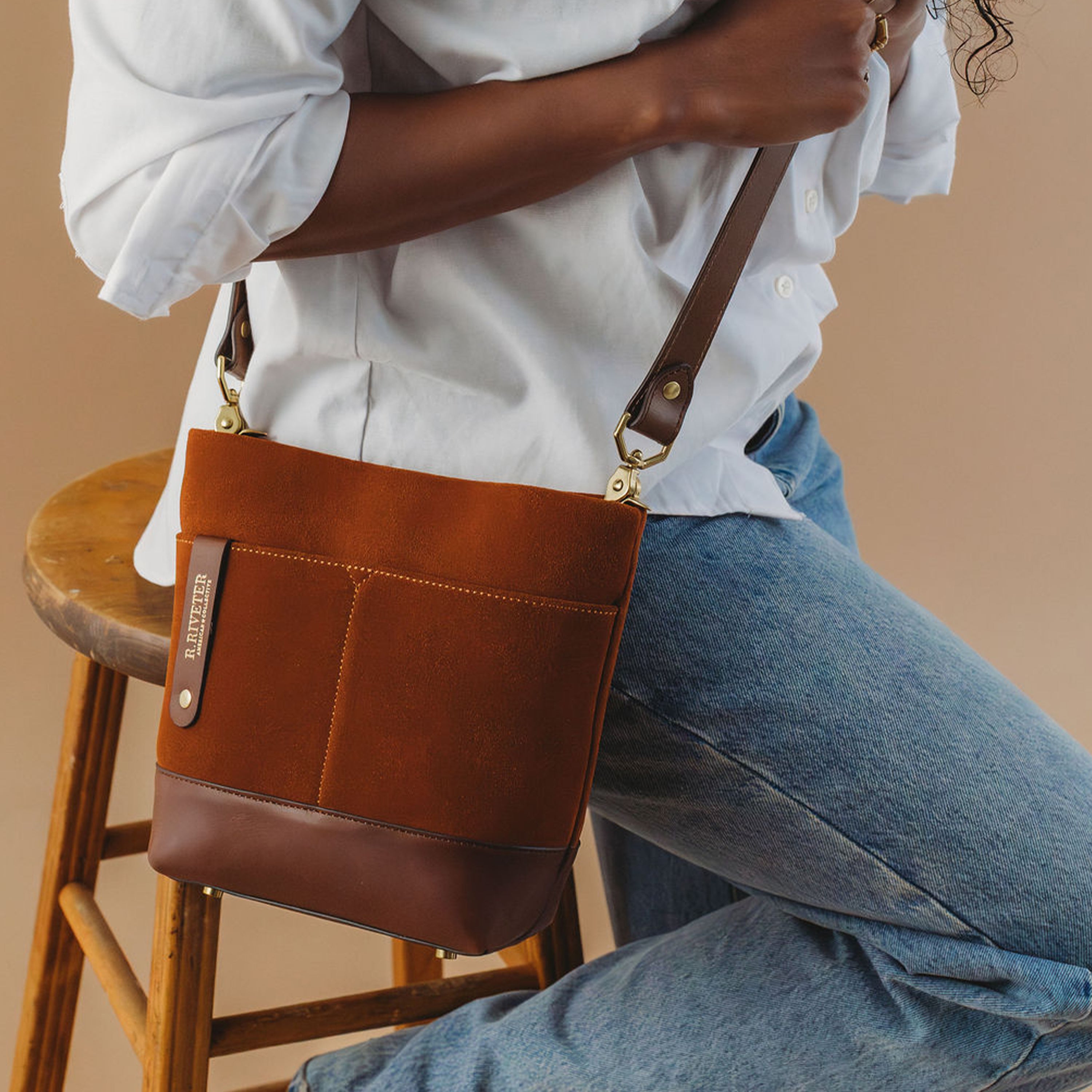 Betsy Bucket Bag | Rust Suede + Brown – R. Riveter
