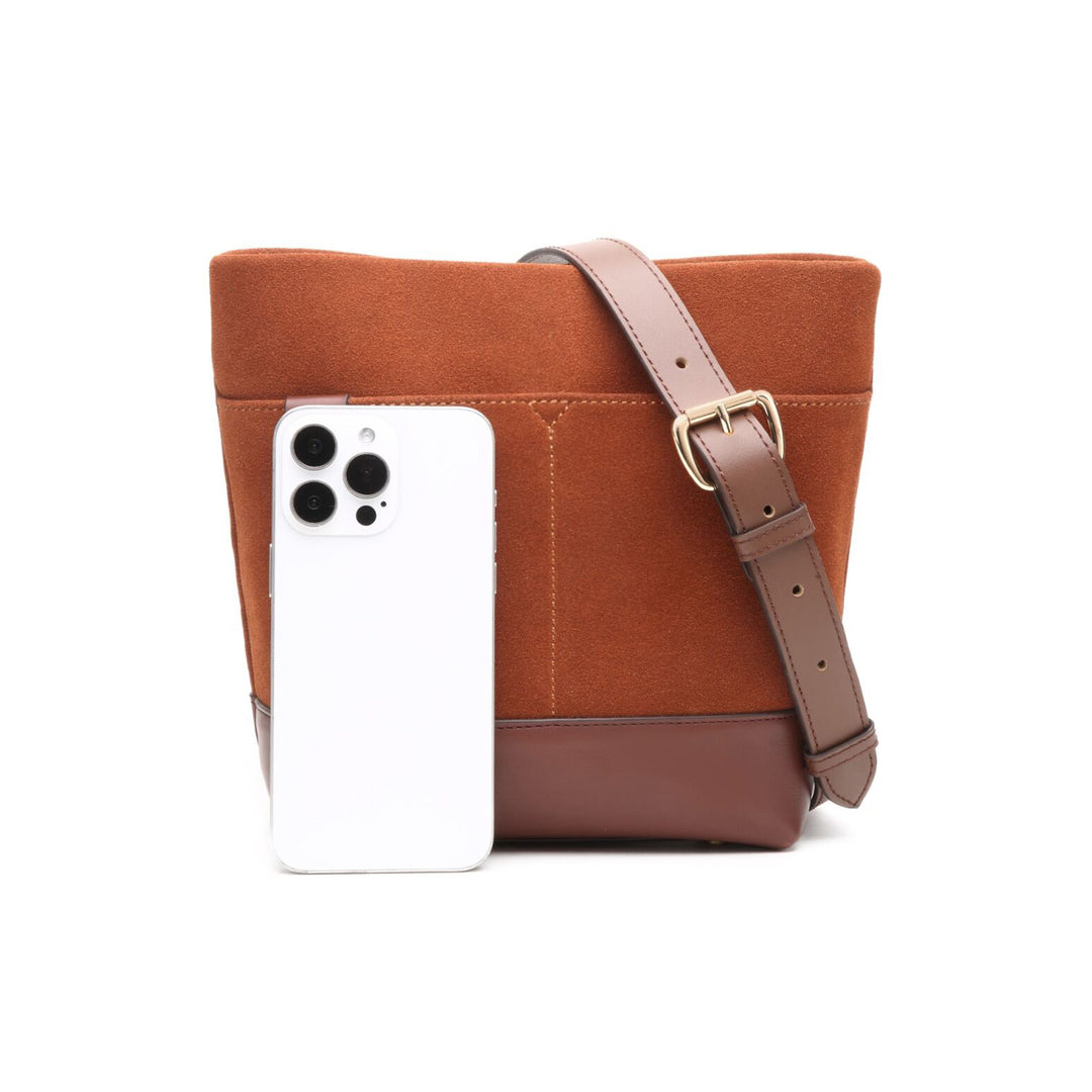 Betsy Bucket Bag | Rust Suede + Brown