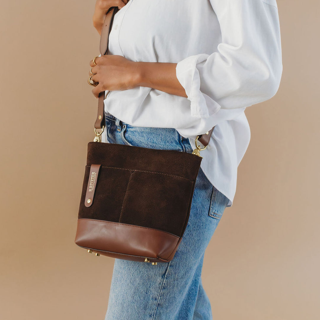 Betsy Bucket Bag | Coffee Suede + Brown