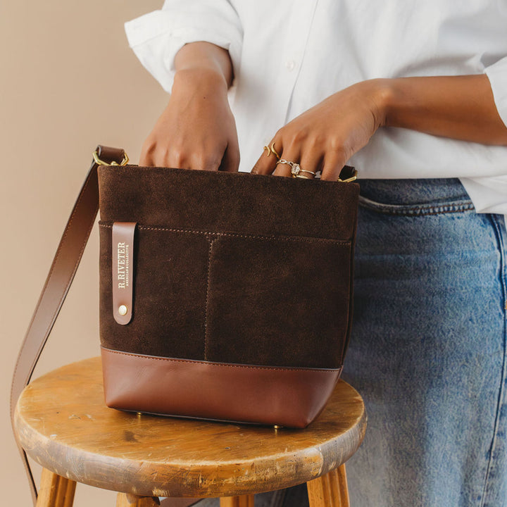 Betsy Bucket Bag | Coffee Suede + Brown