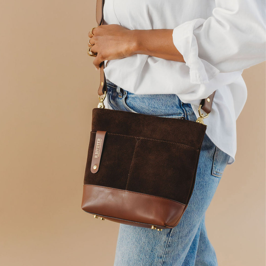 Betsy Bucket Bag | Coffee Suede + Brown