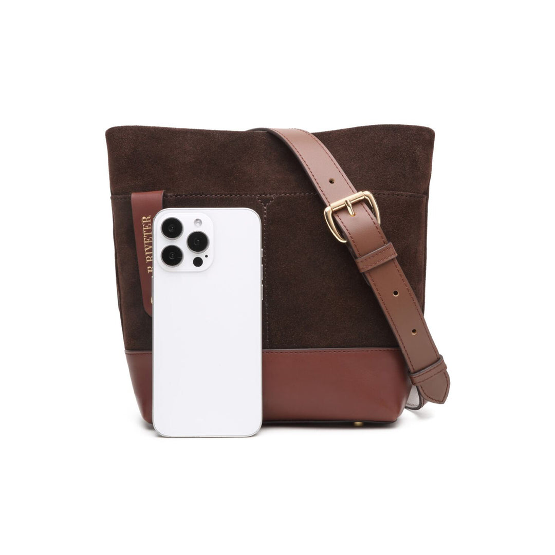 Betsy Bucket Bag | Coffee Suede + Brown
