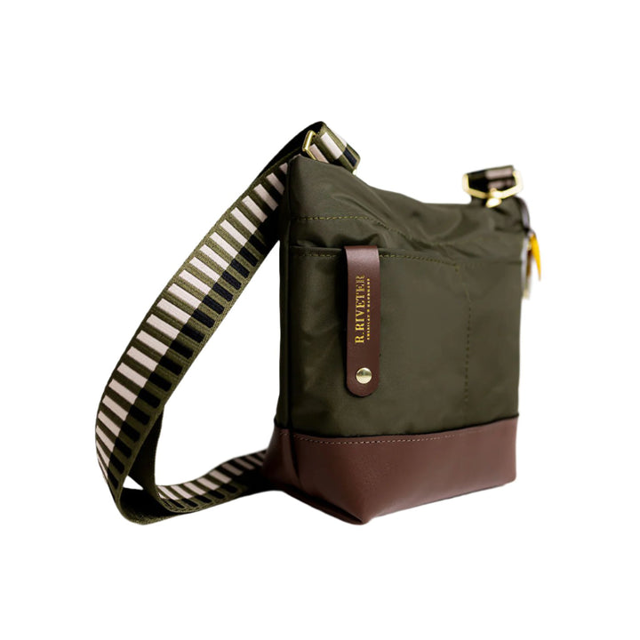 Betsy Bucket Bag | Fatigue Nylon + Brown Leather