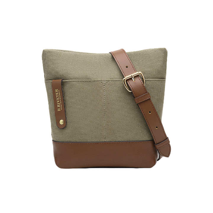 Betsy Bucket Bag | Fatigue Washed Canvas + Brown Leather