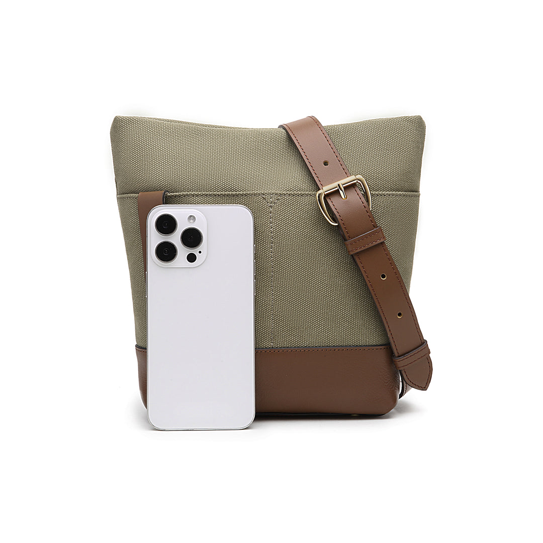 Betsy Bucket Bag | Fatigue Washed Canvas + Brown Leather