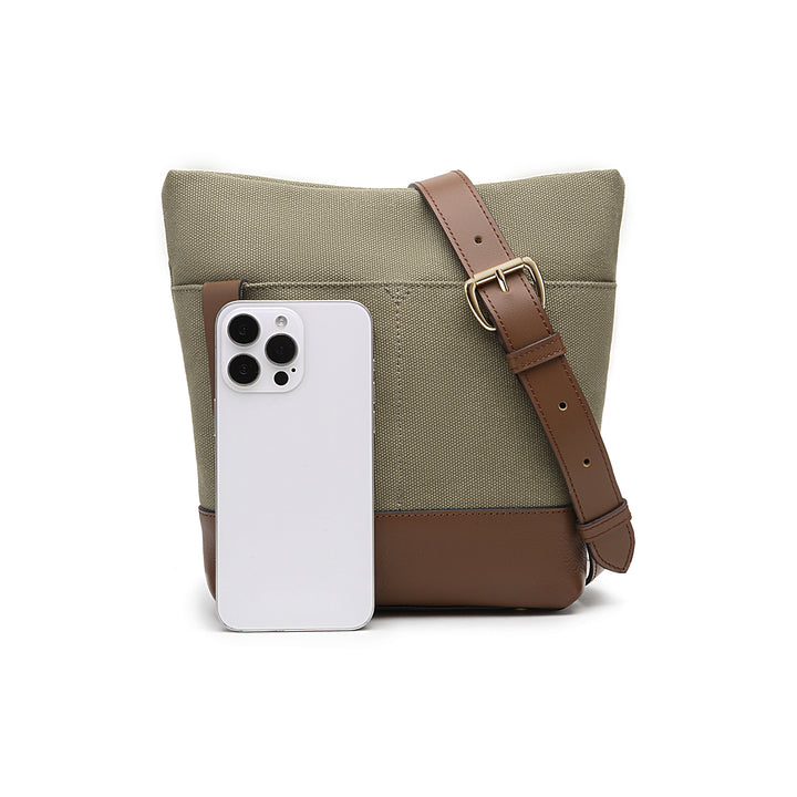 Betsy Bucket Bag | Fatigue Washed Canvas + Brown Leather