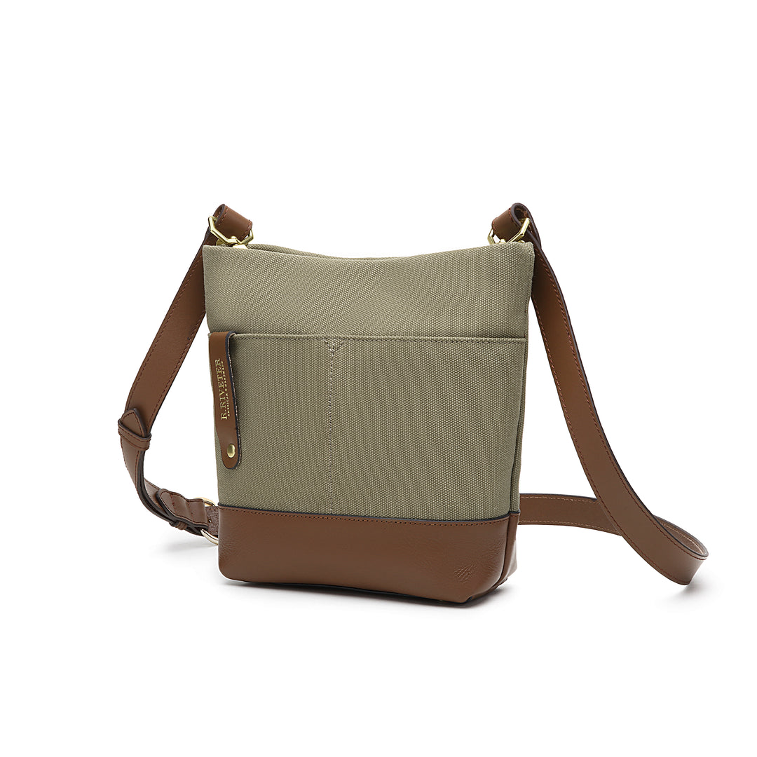 Betsy Bucket Bag | Fatigue Washed Canvas + Brown Leather
