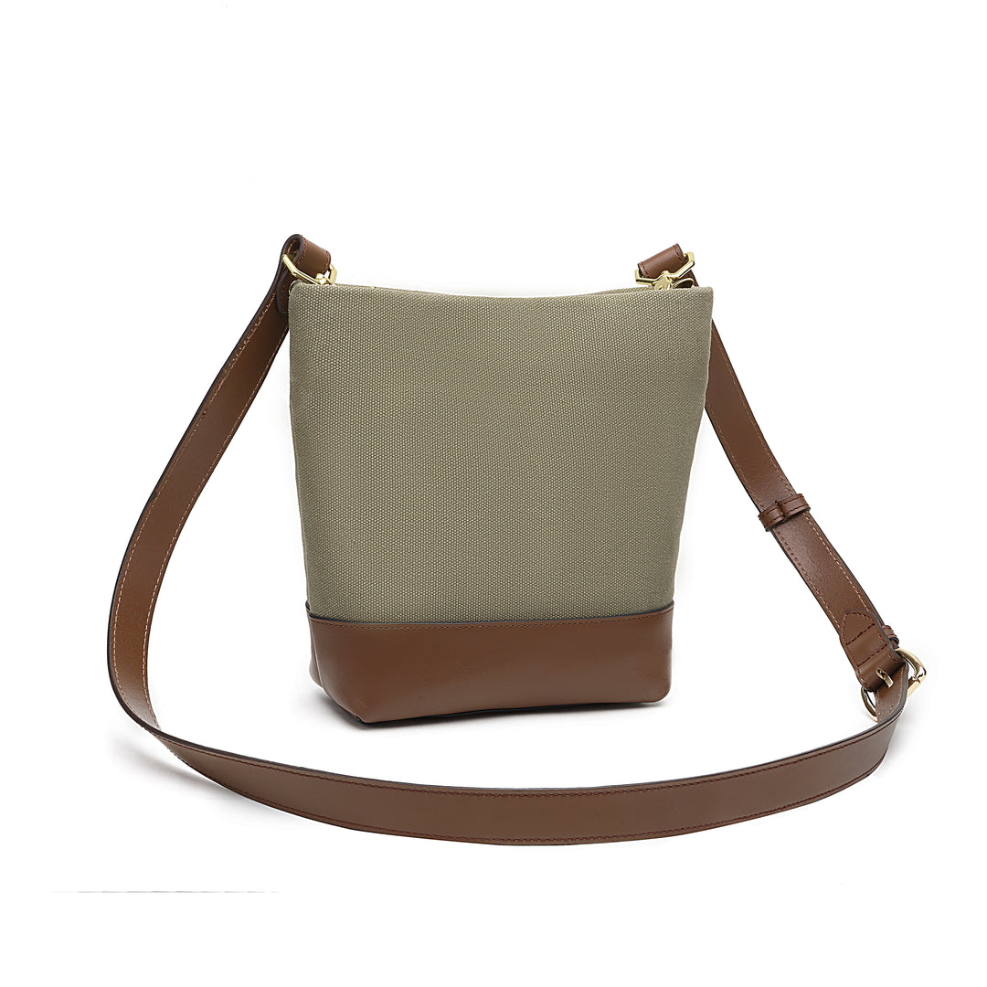 Betsy Bucket Bag | Fatigue Washed Canvas + Brown Leather
