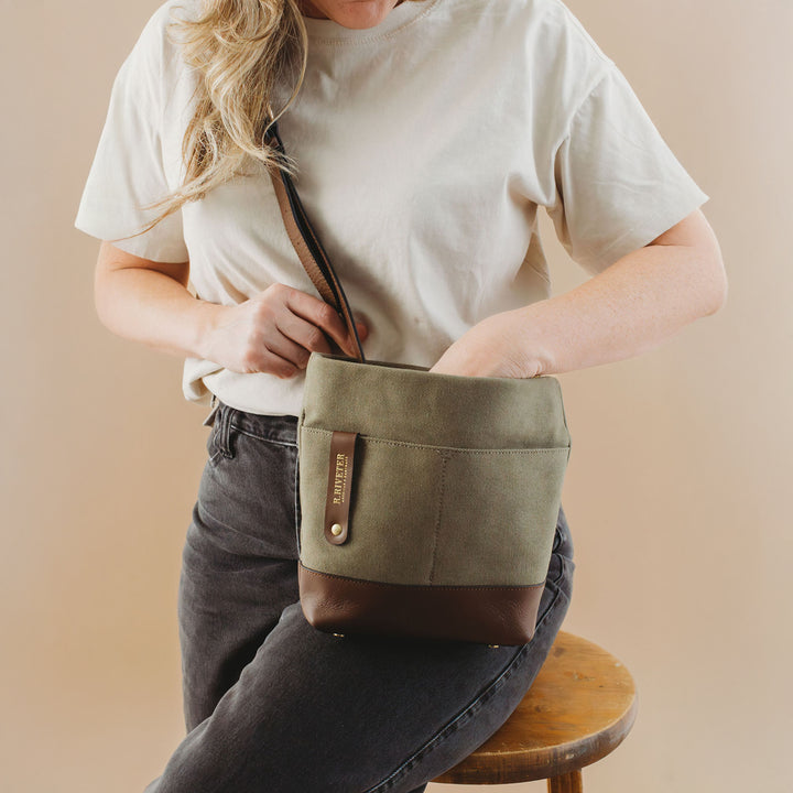 Betsy Bucket Bag | Fatigue Washed Canvas + Brown Leather