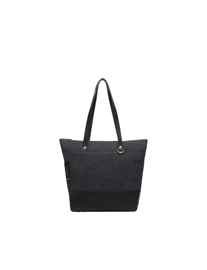 Harriet Tote Bag | Black Washed Canvas + Black Leather