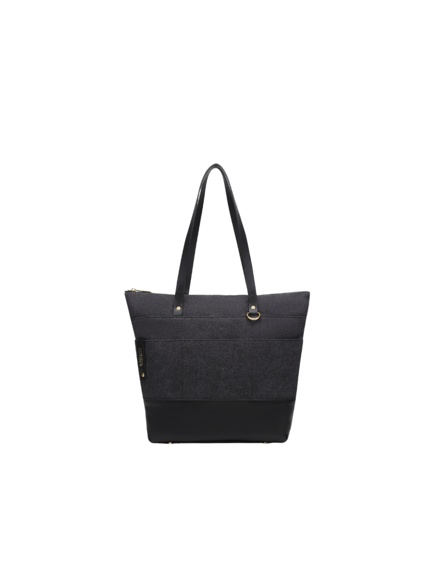 Harriet Tote Bag | Black Washed Canvas + Black Leather