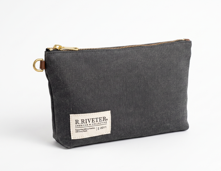 Lucy Large Zipper Pouch | Black Washed Canvas