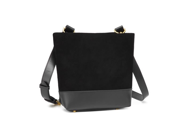 Betsy Bucket Bag | Black Suede + Black