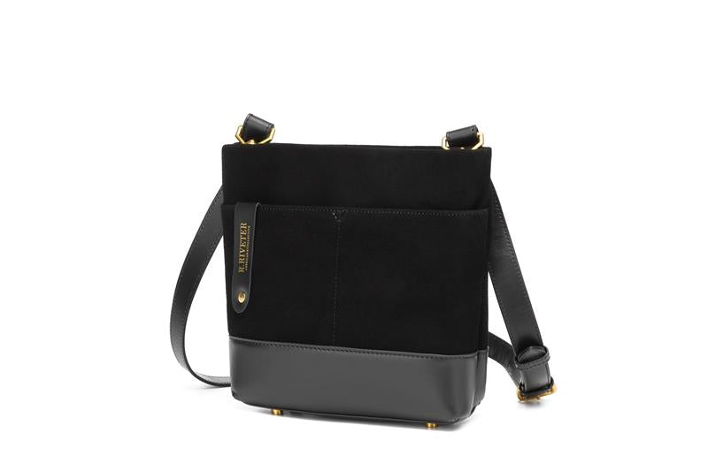 Betsy Bucket Bag | Black Suede + Black