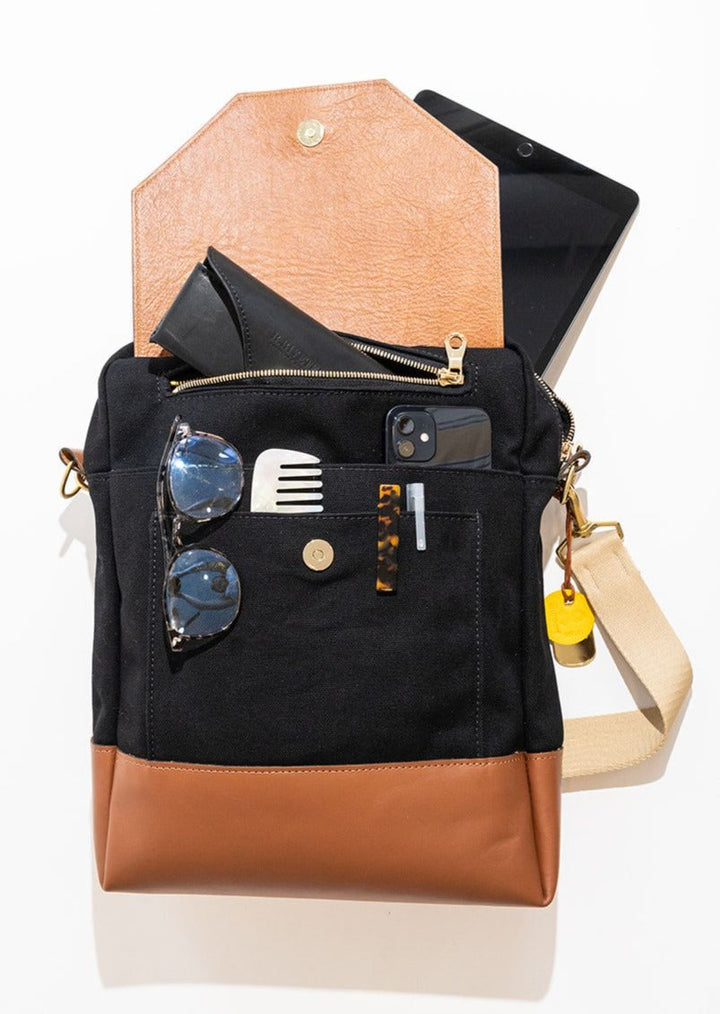 Corbin | Signature Black Canvas + Tan Leather Backpack