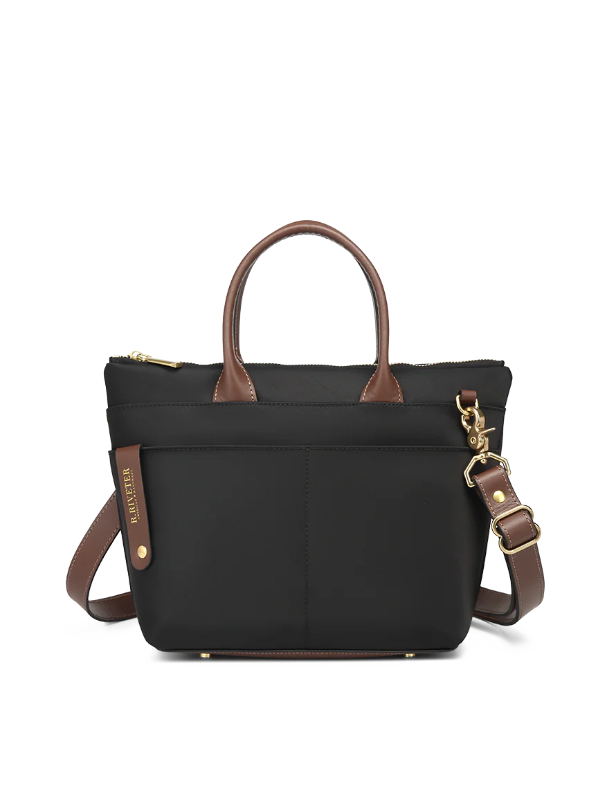 Dot | Small Tote | Black Nylon + Brown Leather