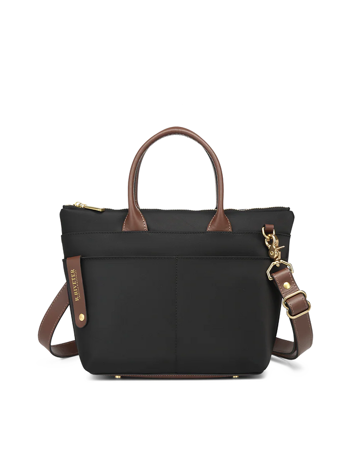 Dot | Small Tote | Black Nylon + Brown Leather