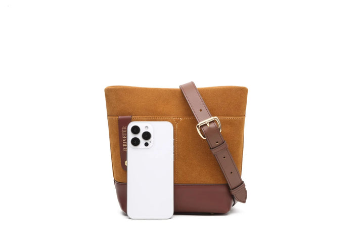 Betsy Bucket Bag | Mustard Suede + Brown Leather