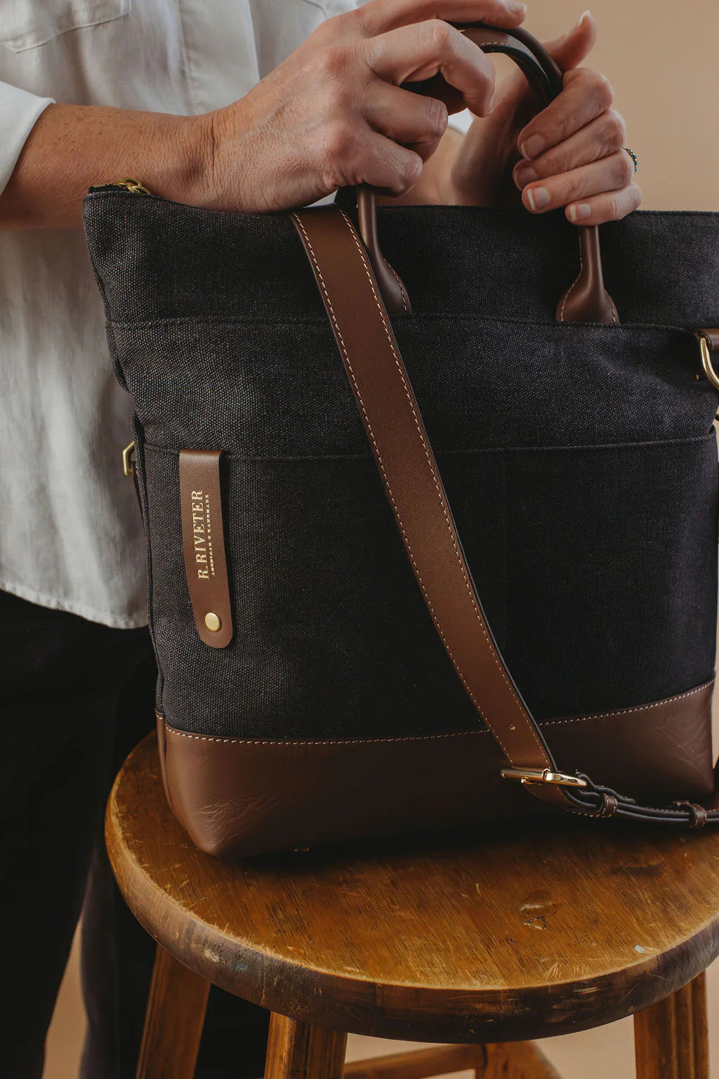Otto Tote | Black Washed Canvas + Brown Leather