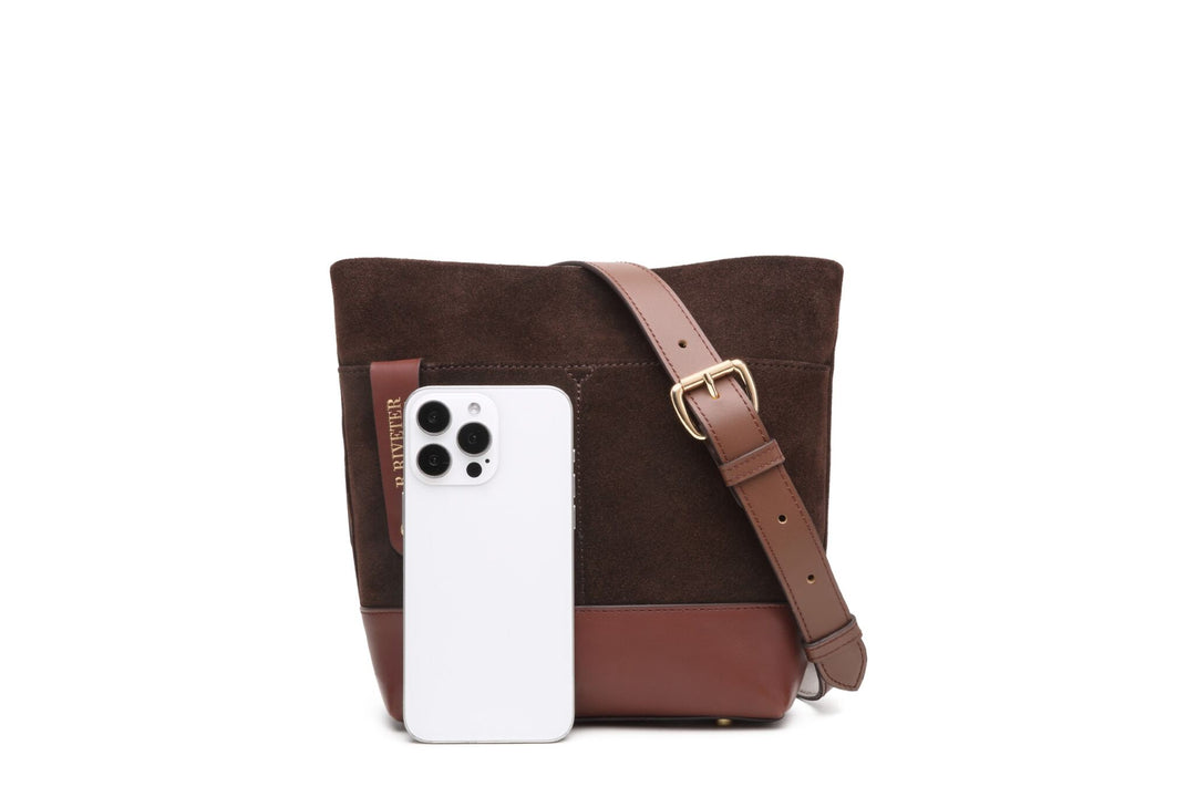 Betsy Bucket Bag | Coffee Suede + Brown