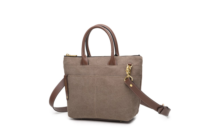 Dot | Small Tote | Chocolate Washed Canvas + Brown Leather