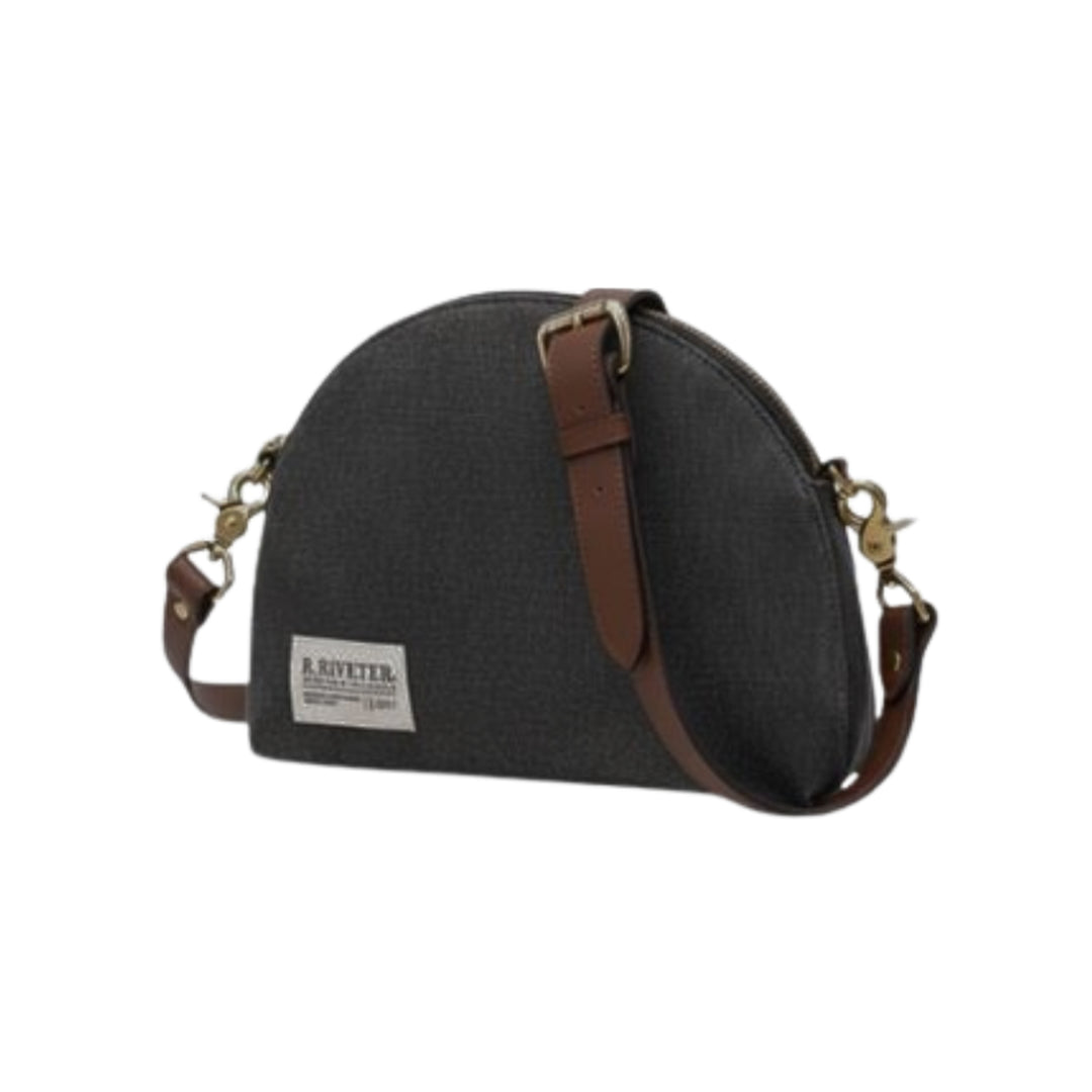 Hopper Crossbody | Black Washed Canvas + Brown
