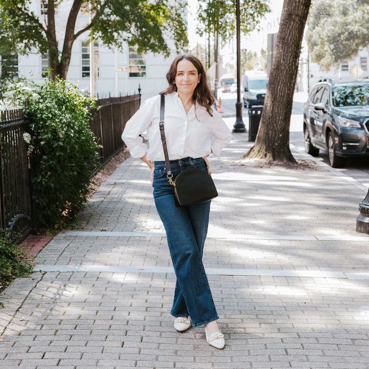 Hopper Crossbody | Black Washed Canvas + Brown