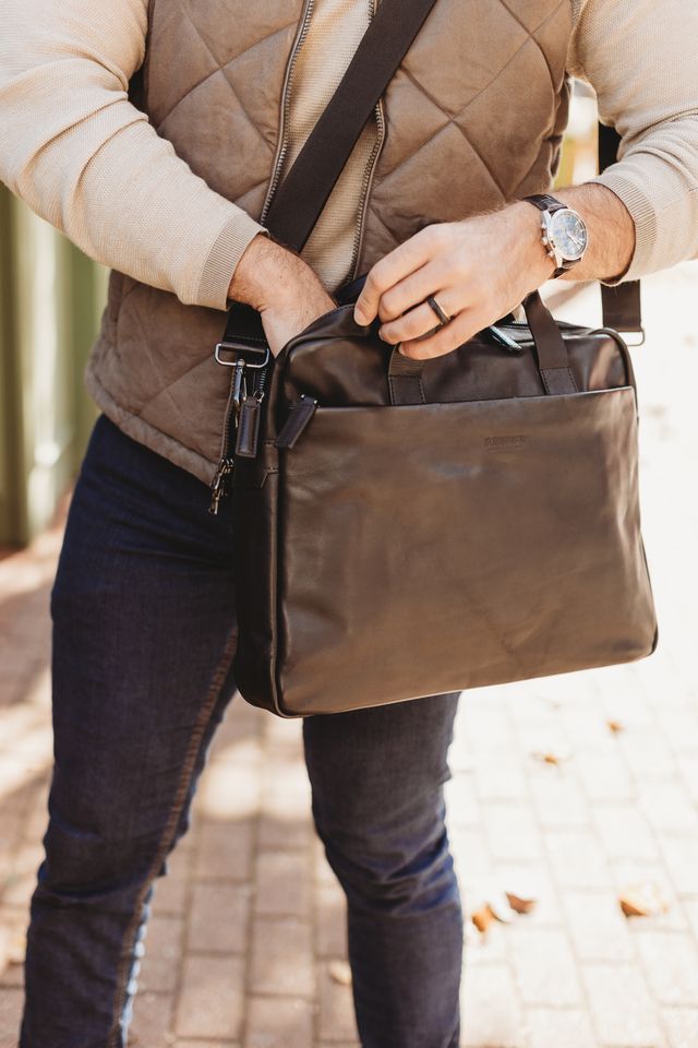 Normandy Men's Briefcase | Black Leather