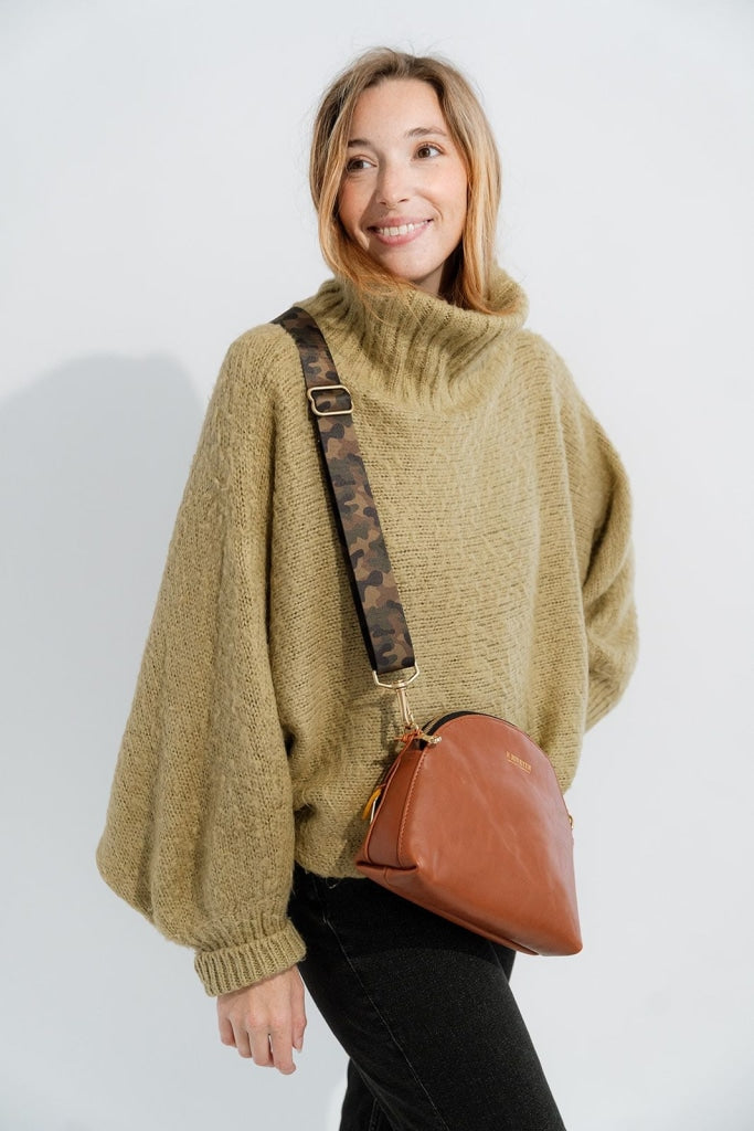 Hopper | Riveter Tan Leather W/ Camo Webbed Strap