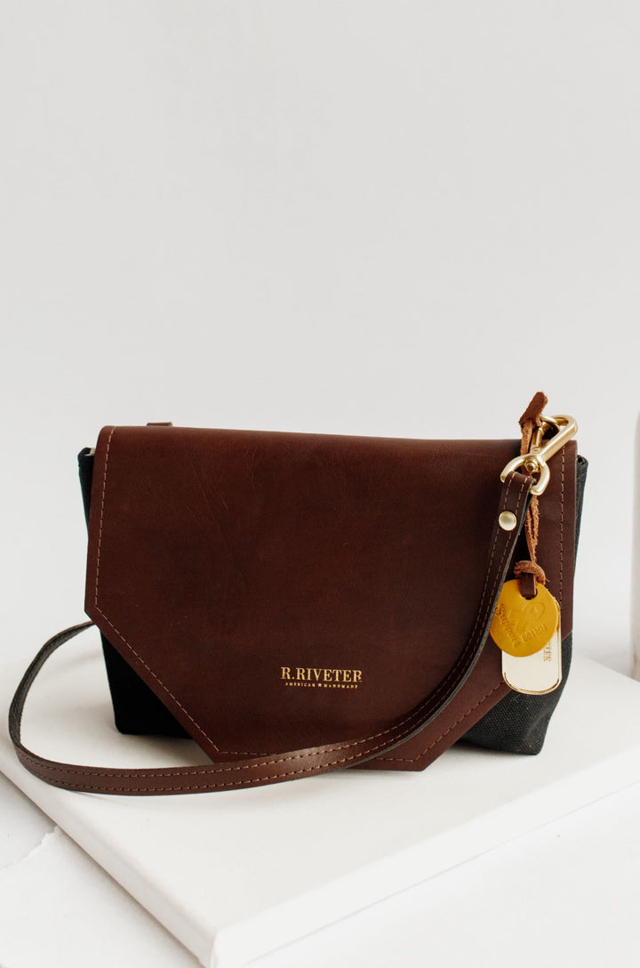 Patton | Signature Black Canvas + Brown Leather Crossbody Handbag
