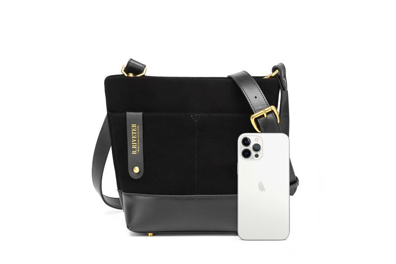 Betsy Bucket Bag | Black Suede + Black