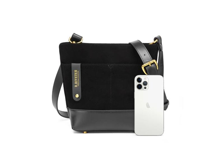 Betsy Bucket Bag | Black Suede + Black