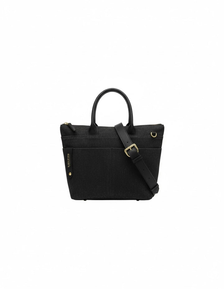 Dot Mini Tote | Black Washed Canvas + Black