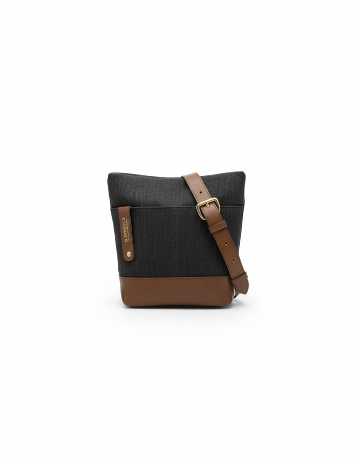 Betsy Bucket Bag | Black Washed Canvas + Brown Leather