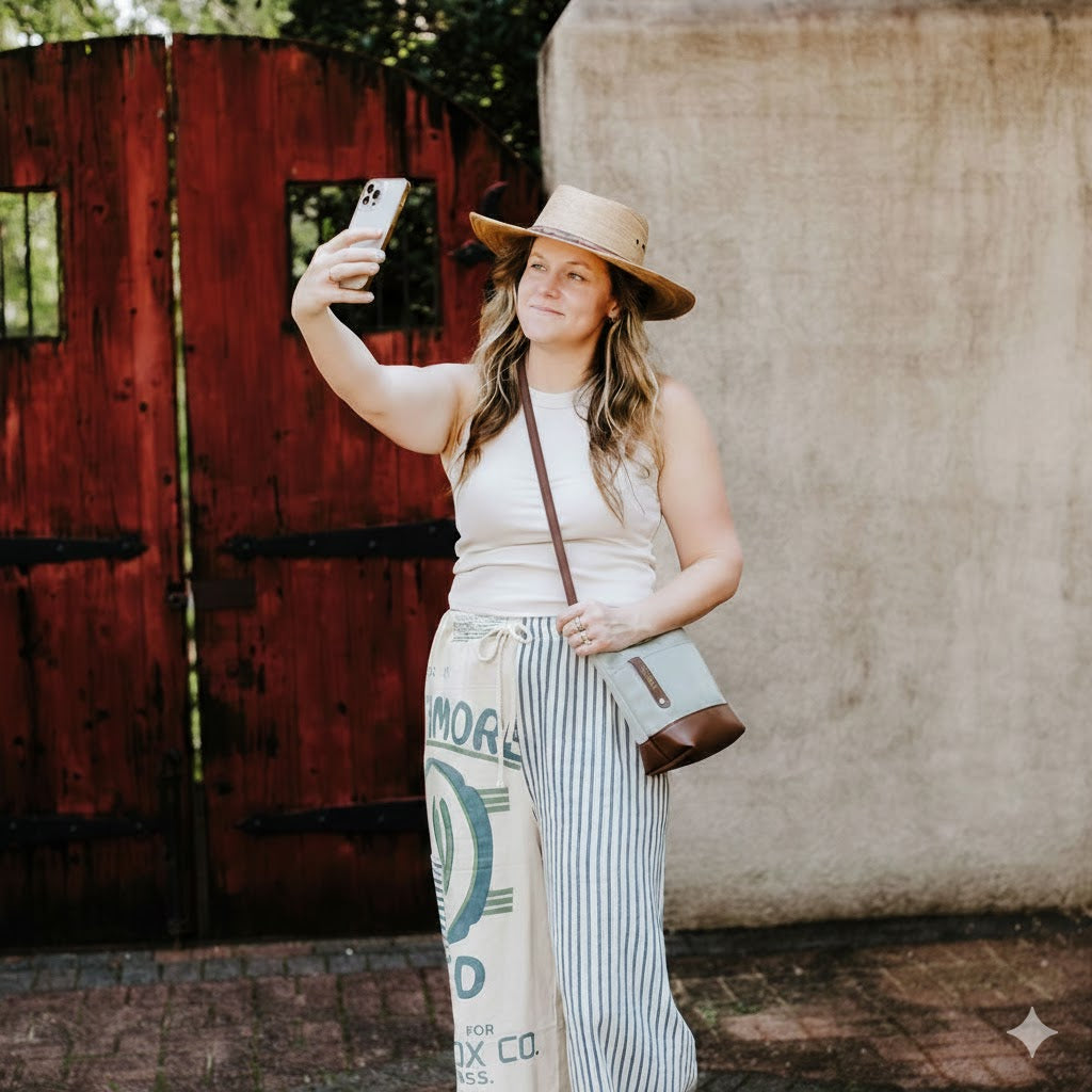 Betsy Bucket Bag | Slate Nylon + Brown Leather
