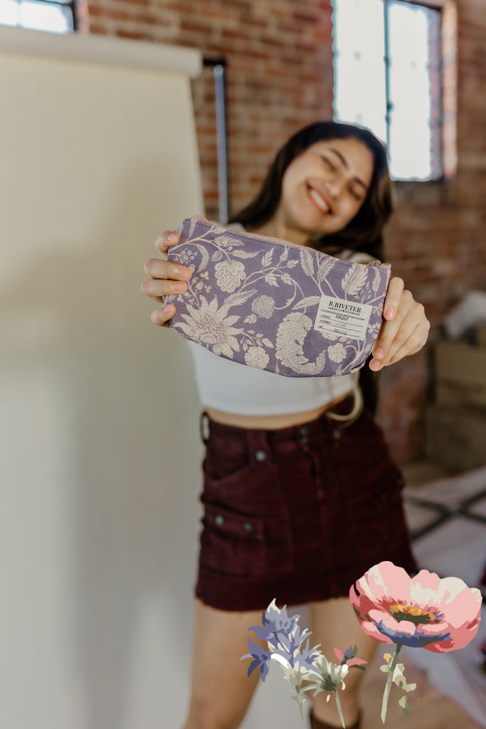 Lucy | Special Edition Wildflower Zipper Pouch, cosmetic bag, small bag, r riveter handbag, handmade handbag