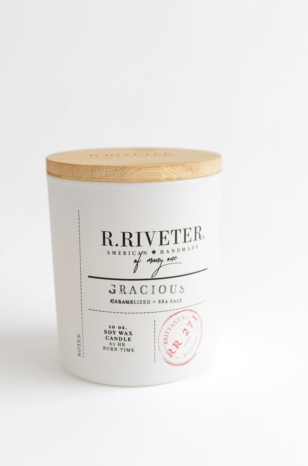 Riveter Made Candle | Gracious - 10oz White Jar