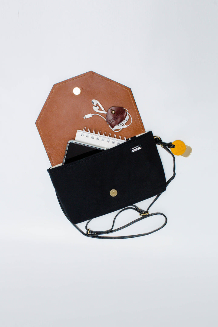 Patton | Signature Black Canvas + Leather Crossbody Handbag 