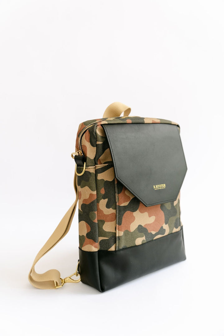 Corbin | Riveter Camo Printed Canvas + Black Leather