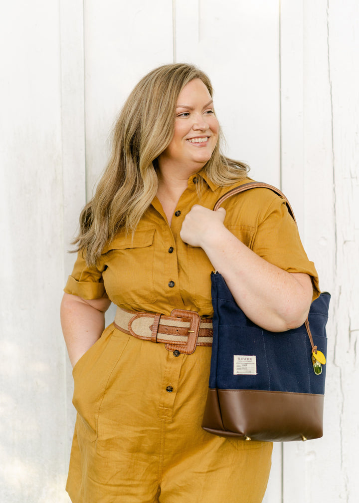 Harriet | Signature Navy Canvas + Brown Leather Tote