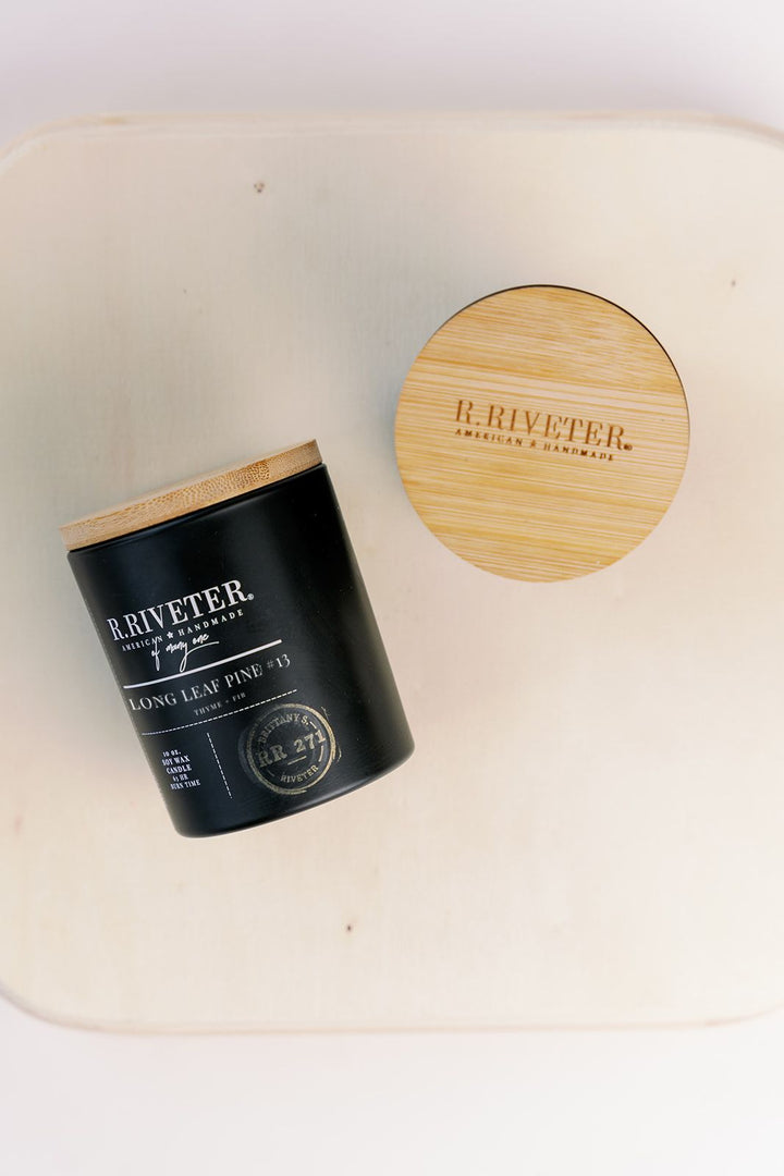 Riveter Made Candle | Long Leaf Pine #13 - 10oz Black Jar