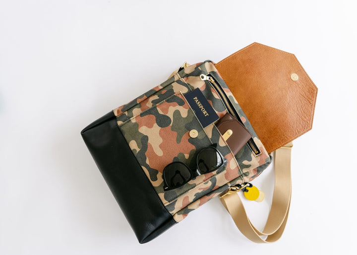 Corbin | Riveter Camo Printed Canvas + Black Leather