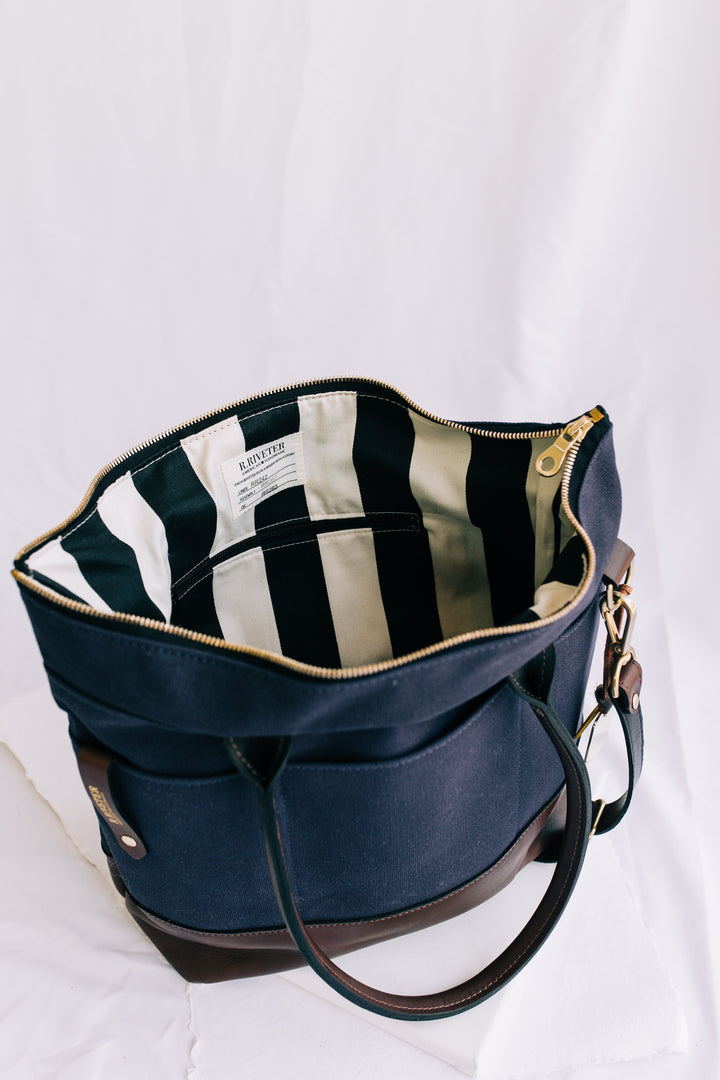 Williams | Signature Navy Canvas + Brown Leather Tote